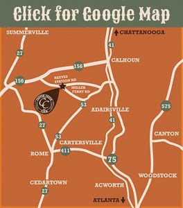 Map and directions to Copper Creek Farm in Calhoun, Georgia, hour outside of Atlanta, GA